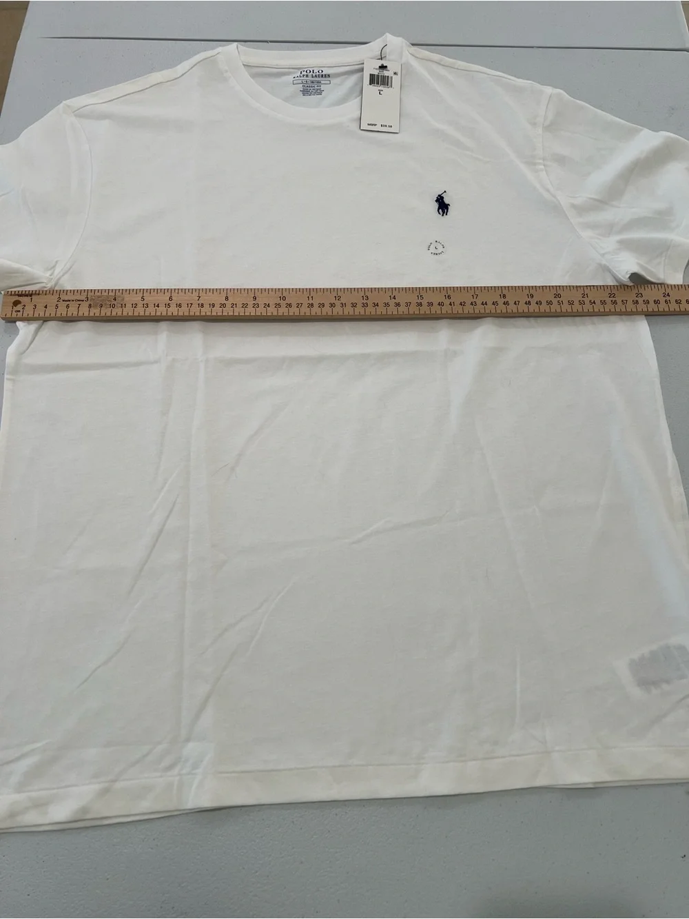 Polo by Ralph Lauren White Crew Neck T-Shirt with Navy Pony L